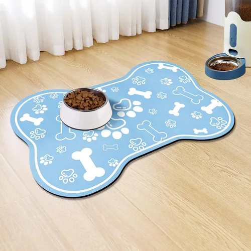 Miniatura 10 de Alfombrilla para Comida de Perros y Gatos, Alfombrilla para Alimentación de Mascotas de Absorción Rápida, Alfombrilla para Perros en Forma de Hueso