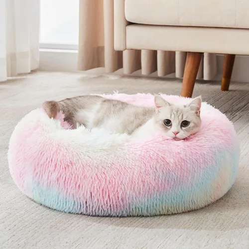 Miniatura 54 de WESTERN HOME WH Cama calmante para perros y gatos, dona acogedora anti-ansiedad, cama redonda cálida y acogedora de piel sintética, suave y azul