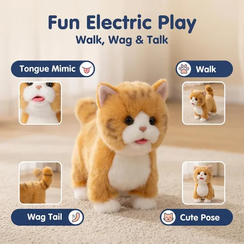 Miniatura 5 de CU-MATE Juguetes eléctricos de peluche de 12 pulgadas, juguete electrónico de peluche para gato, robot interactivo, juguete interactivo