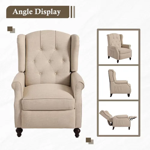 Miniatura 7 de Silla reclinable PALLOME con respaldo alto, asiento con masaje y calor, tapizado de tela, con respaldo acolchado, silla reclinable para sala de Beige