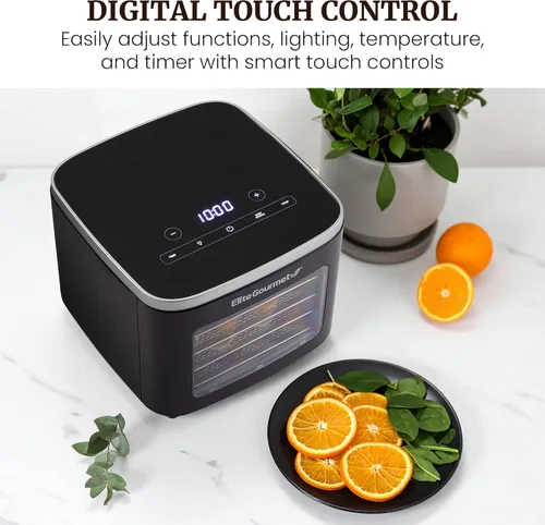 Miniatura 3 de Elite Gourmet EFD809D Deshidratador de Alimentos con 5 Bandejas de Acero Inoxidable, Temperatura y Tiempo Ajustables + Mantener Caliente, Incluye