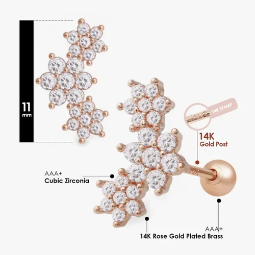 Miniatura 5 de SoSHESHINES Aretes chapados en oro de 14 quilates con poste de oro sólido de 14 quilates Piercing de cartílago pequeño e hipoalergénico