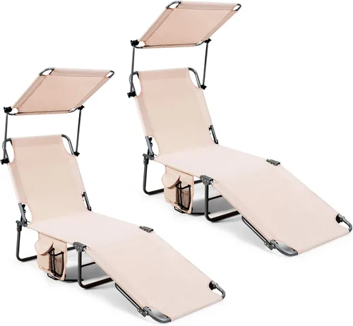 Miniatura 10 de Giantex Silla bronceadora, tumbona de patio con 5 posiciones ajustables, toldo de sombra, bolsillo de almacenamiento, cuna de campamento, sillón