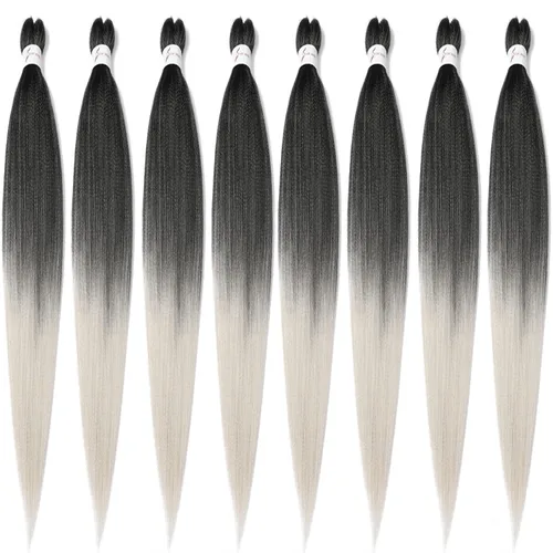 Miniatura 52 de Cabello trenzado preestirado de 24 pulgadas, 8 paquetes de extensiones de cabello sintético de fácil trenzado sintético profesional suave textura #1B