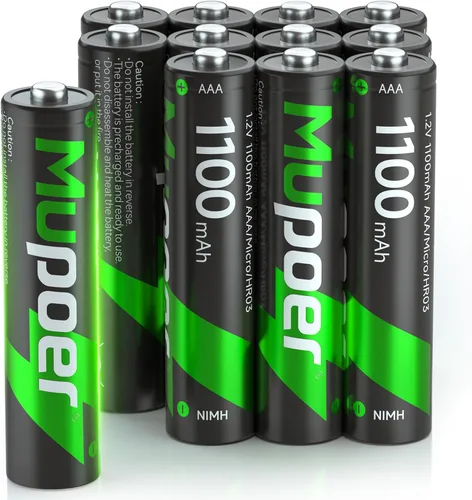 Miniatura 11 de Mupoer Paquete de 4 baterías AAA recargables, pilas recargables AAA de 1100 mAh NiMH, batería triple A recargable de 1.2 V, pilas recargables AAA