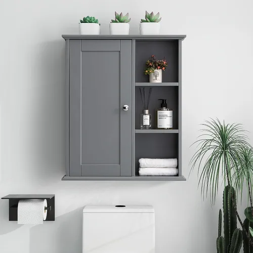 Miniatura 9 de Armario de pared de baño sobre el inodoro, armario de almacenamiento montado en la pared, gabinetes de madera para medicamentos para baño, Negro