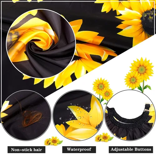 Miniatura 3 de FEBSNOW Capa de peluquería profesional impermeable para corte de pelo, cepillo para cortar el pelo, kit de peluquería de barba de girasol negro