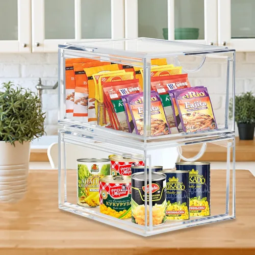 Miniatura 6 de CECOLIC Paquete de 2 cajones organizadores de cosméticos apilables, caja organizadora de maquillaje de acrílico transparente, contenedores