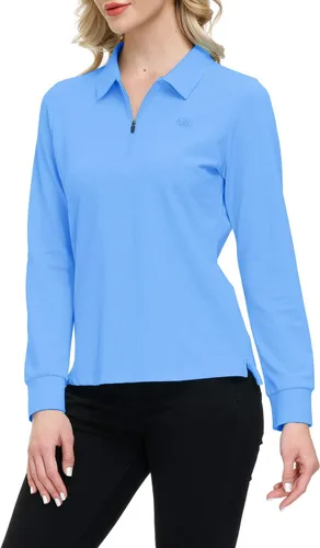 Miniatura 56 de JINSHI Polo de golf para mujer, de manga larga, con cremallera, deportiva, de secado rápido, atlética, casual, ajustada