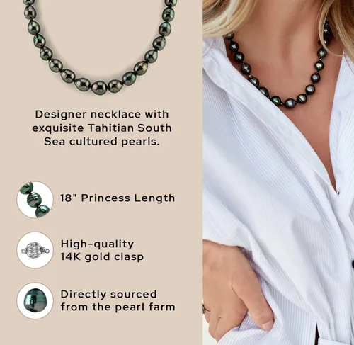 Miniatura 5 de The Pearl Source Collar barroco de perlas de Tahití para mujer, collar de perlas de oro de 14 quilates, collar de perlas de 18 pulgadas de longitud
