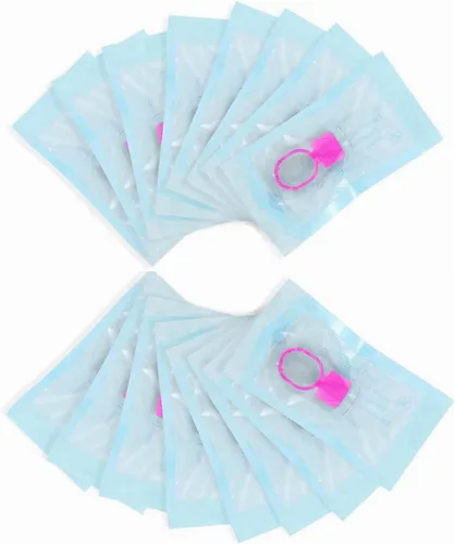 Miniatura 6 de 100 vasos para anillos de tinta, 100 anillos de pegamento de pigmento de microblading rosa con cápsulas de tinta de esponja, extensiones