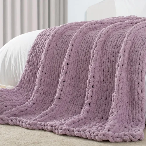 Miniatura 16 de Carriediosa Manta de Punto Grueso 50" x 60", 100% Hecha a Mano, Grande con Hilo de Felpilla en Bucle, Mantas Suaves y Esponjosas para Sofá, Cama