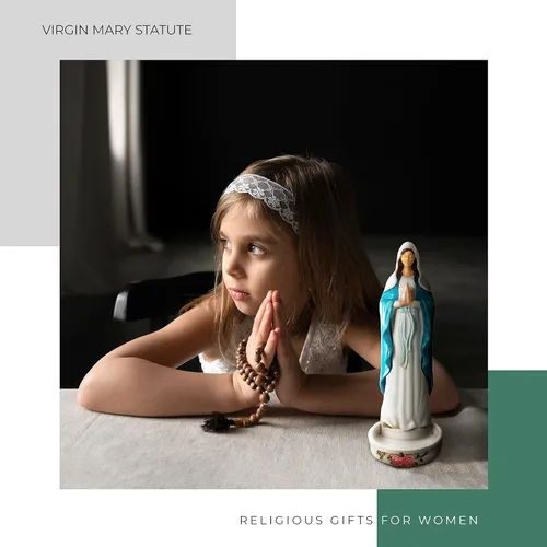 Miniatura 7 de Estatua de soporte para rosario de Virgen María, 8 pulgadas, decoración católica de Madonna Blessed Mother Mary, regalo de rosario para mujeres