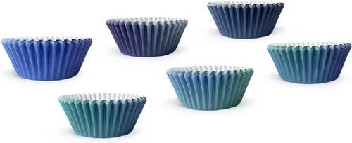 Miniatura 6 de qiqee 300 forros estándar para cupcakes, 6 diseños de papel azul degradado para cupcakes, tazas para hornear, envoltorios de cupcakes