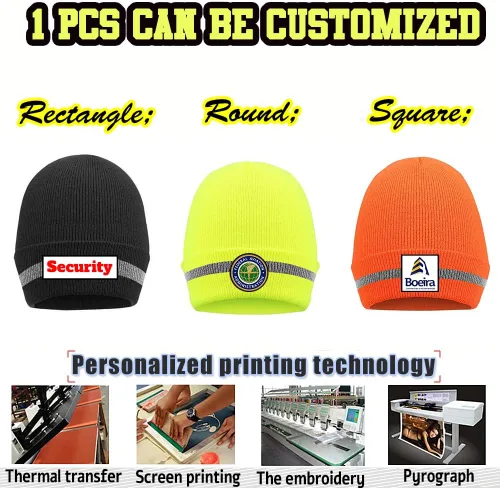 Miniatura 3 de Hi Vis - Gorro de seguridad para personalizar tu logotipo, gorro de punto de invierno con tiras reflectantes unisex