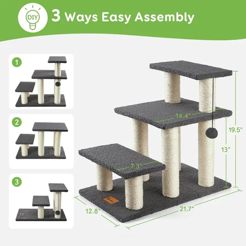 Miniatura 5 de Pawque Escaleras para Perros y Poste Rascador para Gatos, Escalones para Mascotas para Camas Altas y Sofá, Tableros de Alta Resistencia Soportan
