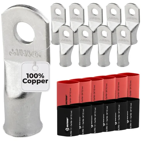 Miniatura 217 de SELTERM 5 piezas terminales de cable de cobre estañado 1/0 AWG perno de 1/2", extremos de cable de batería, terminales de anillo, conectores