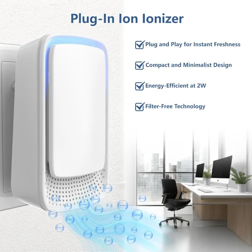 Miniatura 6 de Mini ionizador de aire enchufable para el hogar, no necesita filtro, silencioso de 30 dB, libera 131.2-328.1 ft de iones/minuto, ultra delgado