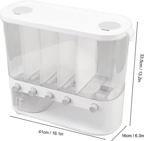 Miniatura 6 de Dispensador de alimentos secos de 5 rejillas, dispensador de cereales transparentes de 16.1 x 6.3 x 13.2 pulgadas con tapa extraíble, recipiente