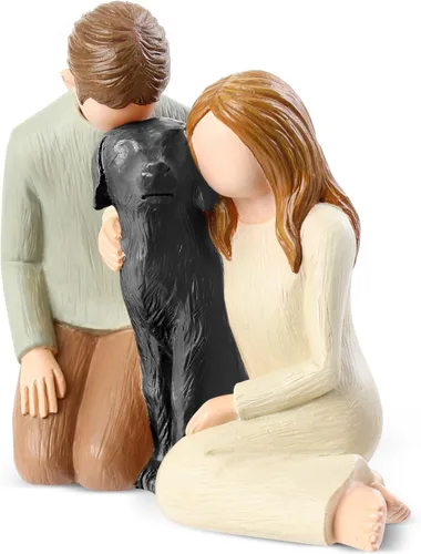 Hensonever Pareja con Figurillas de Perro Negro Adornos, Somos Una Familia Estatuas Conmemorativas Regalos para Amantes de Perros Negros