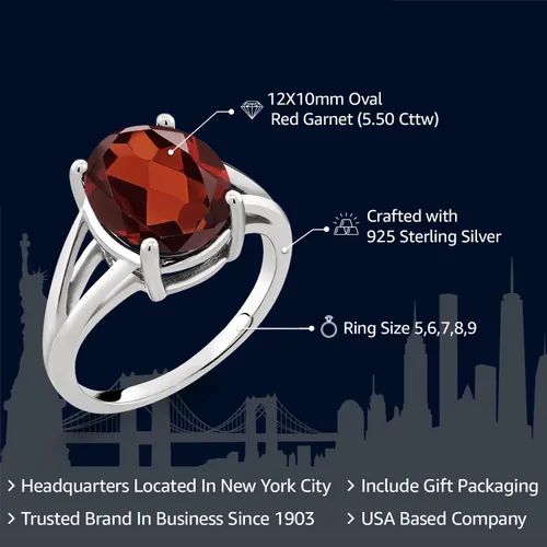 Miniatura 62 de Gem Stone King Anillo solitario con piedra preciosa de 3.00-7.00 quilates Plata de ley 925 Ovalado de 0.47 x 0.49 pulgadas Anillo