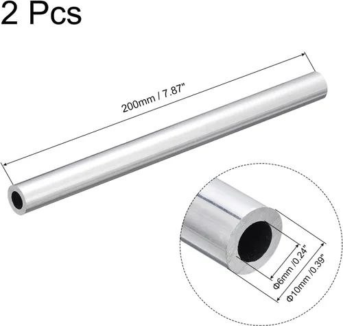 Miniatura 2 de uxcell Tubo Redondo de Aluminio 6063, 10 mm DE 6 mm DI 200 mm Longitud Tubo para Proyectos de Industria DIY, 2 Piezas