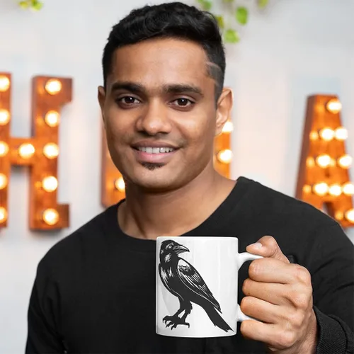 Miniatura 3 de Coffee Mug 11 Ounces Crow Black Halloween Ceramic Tea Cup Oz Design Only