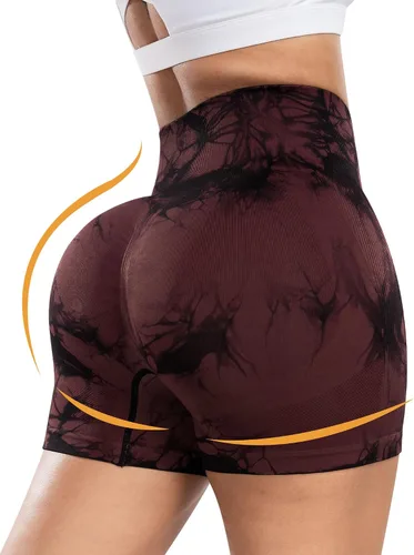 Miniatura 3 de CHRLEISURE Pantalones Cortos de Entrenamiento para Mujer, 4 Paquetes, Cintura Alta, Levantamiento de Glúteos con Fruncido, Pantalones Cortos Booty