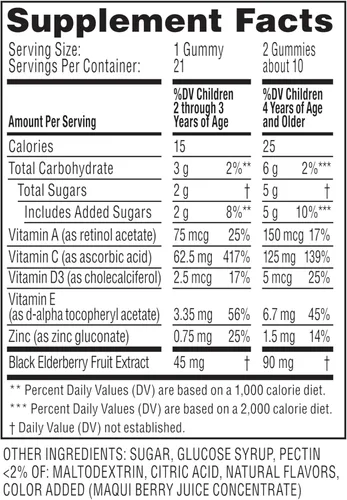 Miniatura 7 de Zarbee's Gomitas de saúco para niños con vitamina C; zinc y saúco; vitaminas de apoyo inmunológico diario para niños a partir de 2 años; sabor a
