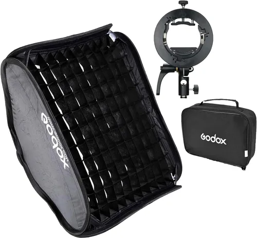 Godox Caja de luz universal plegable de 23.6 in x 23.6 in con rejilla de panal + soporte Speedlite S2 para Godox serie V1, AD200Pro, AD200,