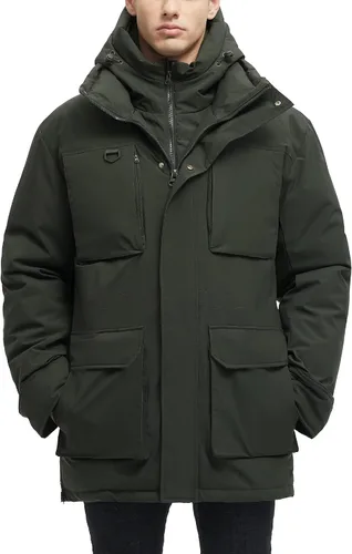 Miniatura 9 de Chaquetas largas de invierno para hombre, parka impermeable de dos piezas con capucha, abrigos cálidos de nieve con capucha