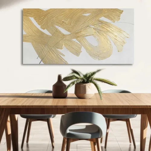 Miniatura 4 de Arte de pared abstracto dorado blanco y dorado pintura enmarcada moderna obra de arte con textura para sala de estar oficina comedor cuadros 24x48