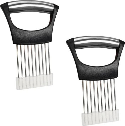 2 soportes para rebanar cebolla - Soporte de acero inoxidable para carne, picador de carne | Herramienta multiusos de seguridad de cocina para Negro