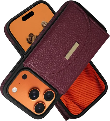 Miniatura 24 de Funda tipo cartera para iPhone 15 Pro de 6.1'', funda plegable con ranuras para tarjetas, soporte con anillo y atril, cubierta protectora tipo folio