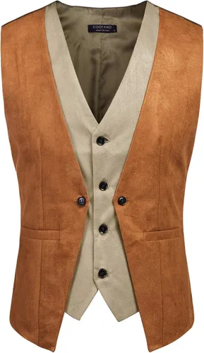 Miniatura 4 de COOFANDY Chaleco de cuero de ante para hombre, estilo en capas, chaleco de vestir