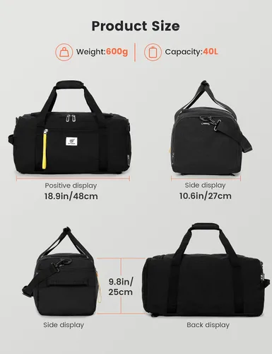 Miniatura 4 de SKYSPER Bolsa de gimnasio para hombres y mujeres Bolsa deportiva de 40 L con compartimento para zapatos, bolsillo húmedo para fitness