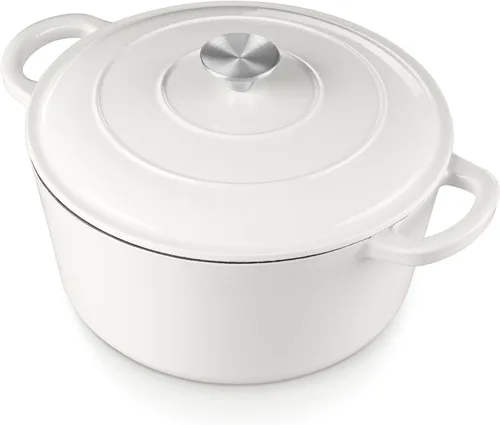 Miniatura 23 de E-far - Horno holandés de 6 cuartos de galón, esmaltado de hierro fundido con tapa, olla de cocina redonda antiadherente para Naranja