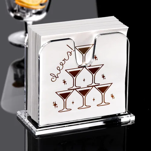 Miniatura 2 de DINGHUO Servilletero de acrílico para cóctel, para la mesa, (12.7 cm x 12.7 cm) Dispensador de servilletas de bebidas transparente con base de 8 mm
