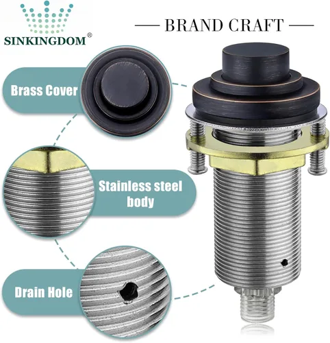 Miniatura 2 de Kit de interruptor de aire SinkTop (botón largo de latón completo) para eliminación de basura, bronce aceitado inalámbrico Un bronce aceitado