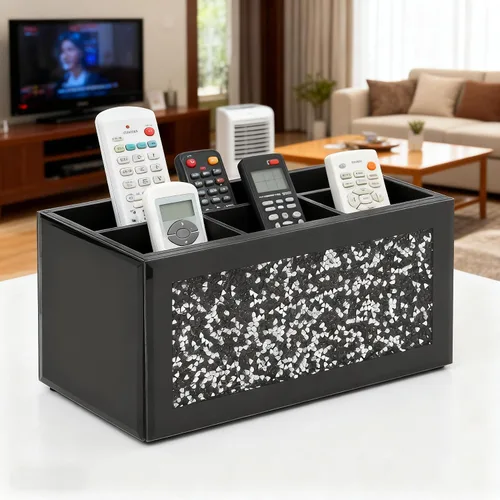 Miniatura 3 de SHYFOY Soporte de vidrio para control remoto con 6 compartimentos, caja de almacenamiento para control remoto de TV, organizador de escritorio
