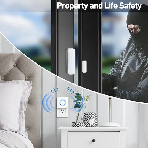 Miniatura 4 de Satisure - Timbre de puerta inalámbrica con sensor de contacto abierto con rango de 600 pies, 58 campanillas, 5 niveles de volumen, indicadores LED