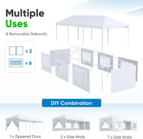 Miniatura 6 de Quictent toldo para fiestas de 10 x 30 pies, carpa para bodas, cenador con paredes laterales extraíbles y elegante iglesia