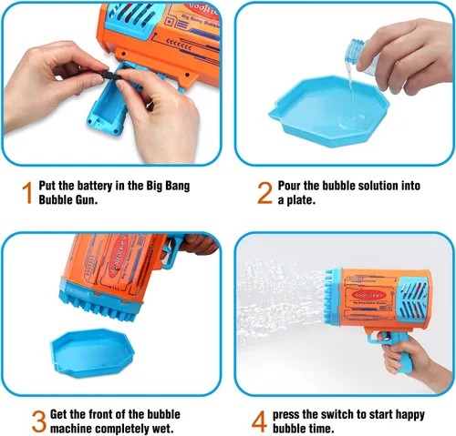Miniatura 3 de Doohickey Bubble Blaster - Juguete para niños, pistola recargable para hacer burbujas, 1000 burbujas por minuto, solución de 2 burbujas, perfecta