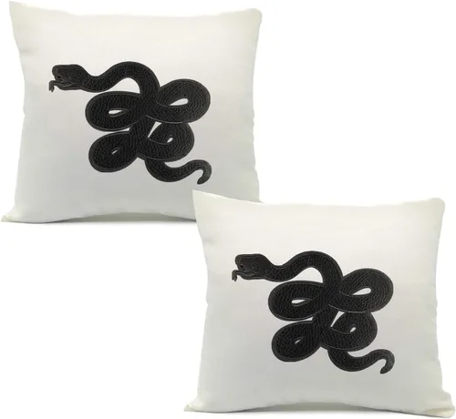 Funda de almohada con bordado de serpiente, funda de cojín para decoración del hogar, cuadrado suave, 18 x 18 pulgadas (serpiente bordada, 2 Blanco