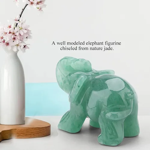 Miniatura 8 de Akozon Figuras de 2 pulgadas de jade tallado de elefante de cristal, decoración del hogar, artículo de mobiliario (turina verde)