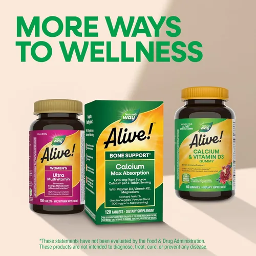 Miniatura 8 de Nature's Way ¡Alive! Tabletas de apoyo óseo de calcio*, suplemento de calcio de máxima absorción con vitaminas D3, K2 y magnesio, promueve la salud