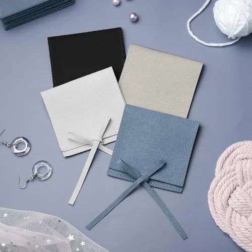 Miniatura 6 de Lothee 40 piezas de bolsas de joyería de microfibra de 8x8 cm, lujosas bolsas de regalo pequeñas con lazo de microfibra para joyería, estilo sobre