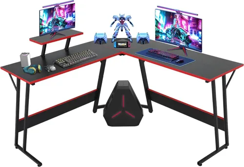 Escritorio en forma de L, escritorio de computadora en forma de L con escritorio grande, escritorio de computadora en forma de L con soporte para