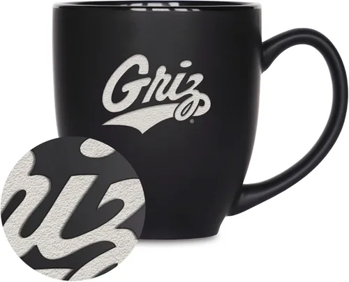Miniatura 190 de Rico Industries - Taza de cerámica mate negra con grabado láser estándar de 15oz para NCAA (escuelas T & U) - Para bebidas calientes o frías