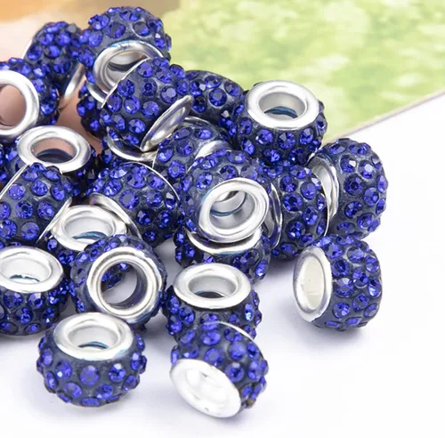 Miniatura 15 de Decoendiy 100 cuentas europeas de diamantes de imitación, cuentas espaciadoras de diamantes de imitación de agujero grande, cuentas planas redondas